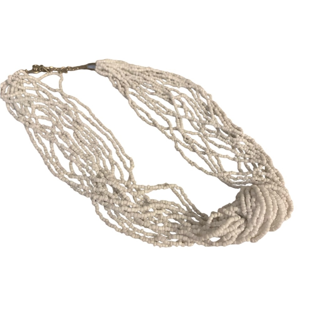 Seed bead white choker style knot necklace boho chic